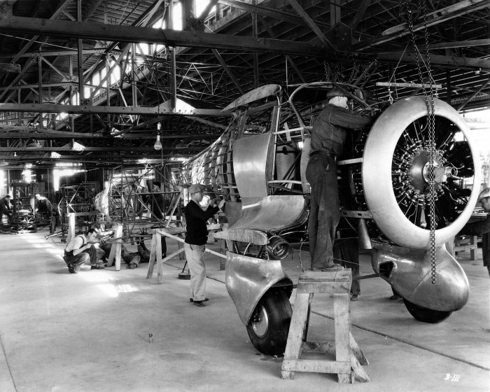 A Beech YC-43 assembly line