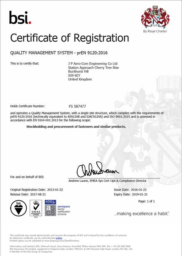 AS9120 REV B Certificate