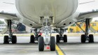 The undercarriage of a commercial aircraft