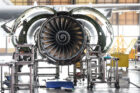 Aircraft Jet engine maintenance in airplane hangar - fasteners and fuel efficiency